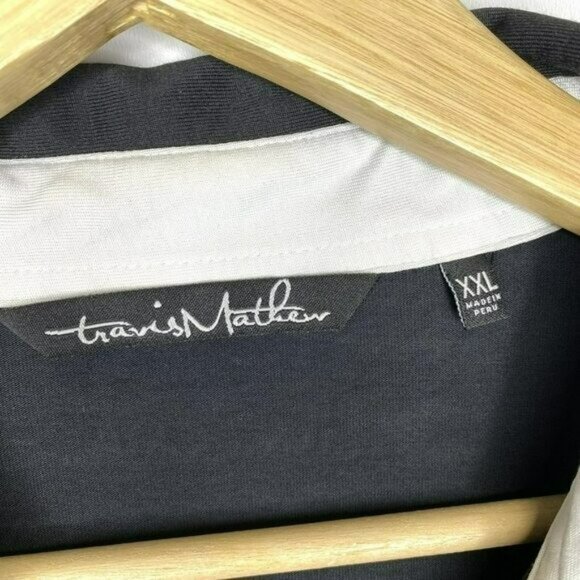 Travis Mathew Polo Shirt Mens XXL 2XL Black White Pima Cotton Blend Golf - Picture 2 of 6